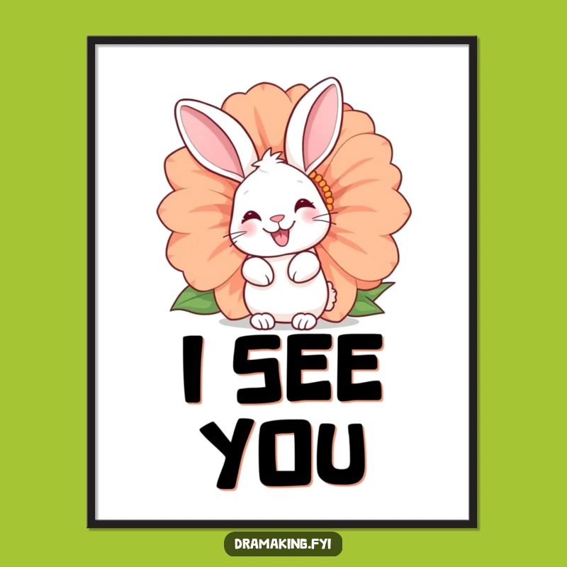 Funny Rabbit Poster - Whimsical Flower Art with Happy Bunny, Great Funny Gift