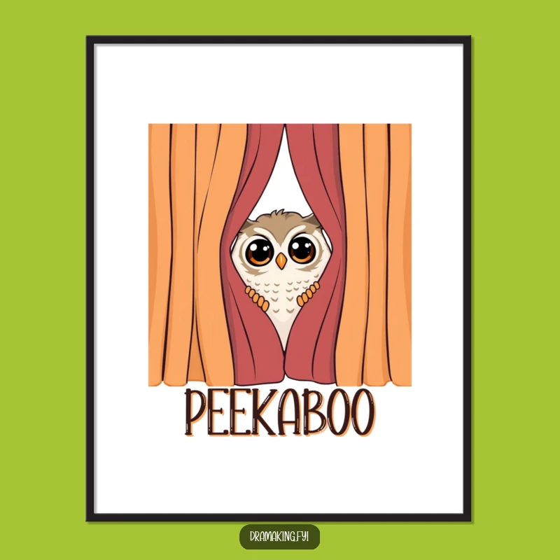 Funny Shy Owl Poster: Dramatic Curtain Peek Art for Your Walls