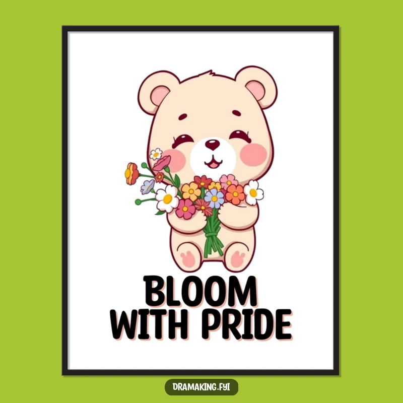 Funny Smug Bear Poster: Bouquet Bear's Pleased Expression Art