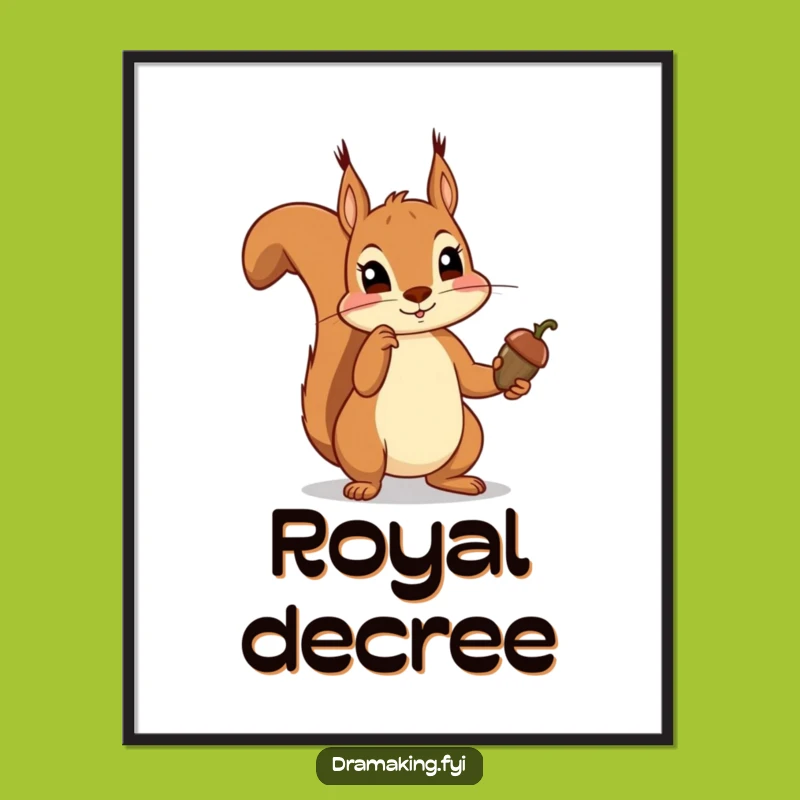 Funny Squirrel Acorn Scepter Poster - Regal Woodland Art, Ideal Funny Gift