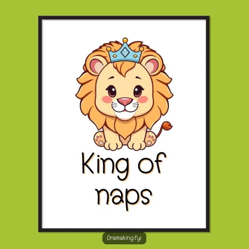 Funny Lion Cub Crown Poster: Sparkly Wall Art for Regal & Funny Decor!
