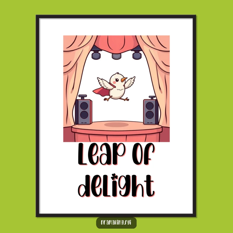Funny Hero Bird Leaping Poster: Dramatic Stage Art