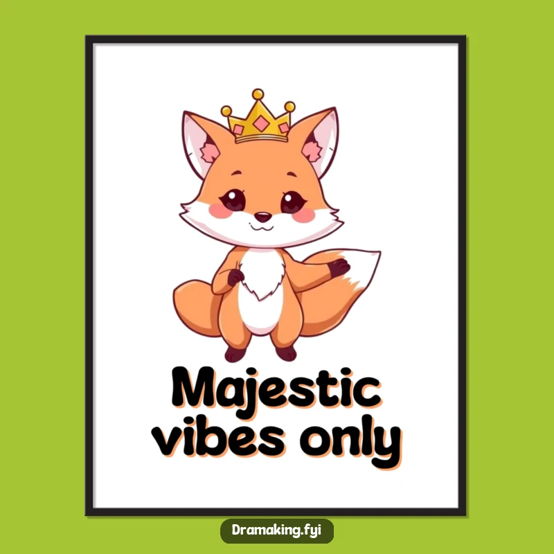 Funny Fox King Poster: Royal Pose Art Print, Majestic Wall Decor Gift!