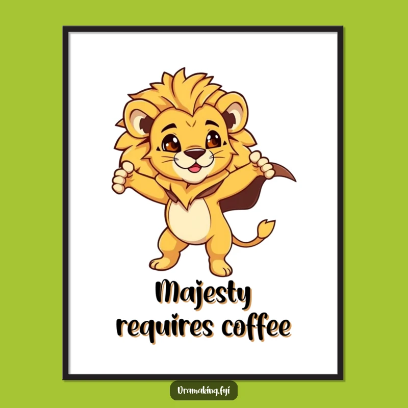 Funny Lion Cub Cape Poster: Dramatic Heroic Art, Unique Funny Gift