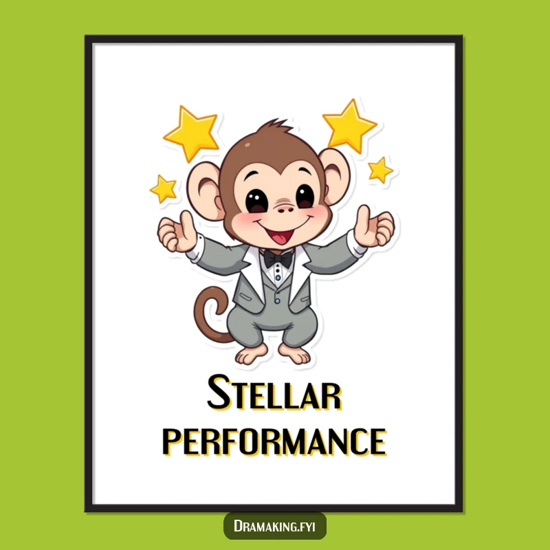 Funny Monkey Tuxedo Poster: Hilarious Star Juggling Art, Perfect Funny Gift!