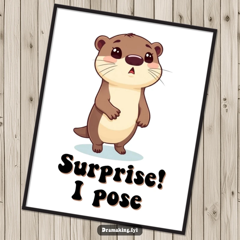 Funny Otter Poster: A whimsical otter striking a dramatic pose with a shocked expression, creating a humorous and eye-catching art piece.