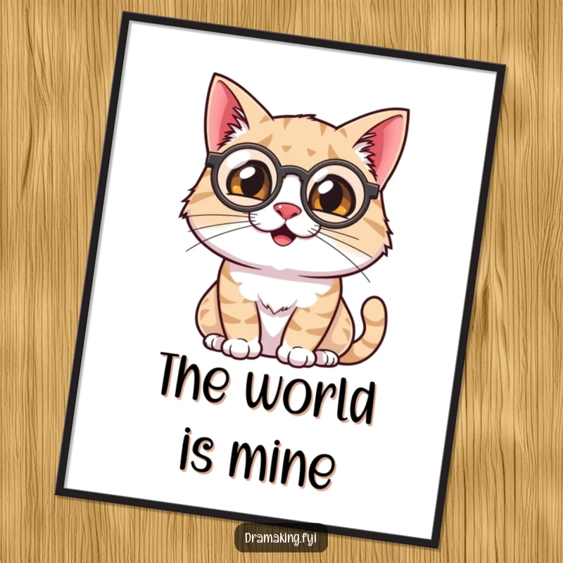 Funny Cat Poster: A smiling cat wearing a monocle surveys the scene with theatrical flair, a sophisticated and humorous wall art piece.