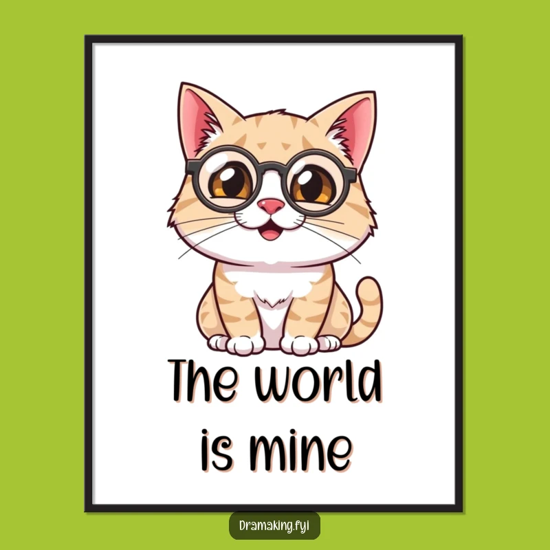 Funny Cat Poster: Monocle Feline Art, Hilarious Sophisticated Decor