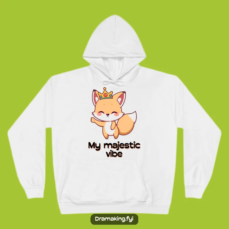 Funny Majestic Fox Hoodie: Cozy Dramatic Pose in Royal Crown