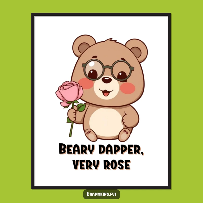 Free Printable Bear Art: Monocle Rose Presentation Downloadable Wall Decor