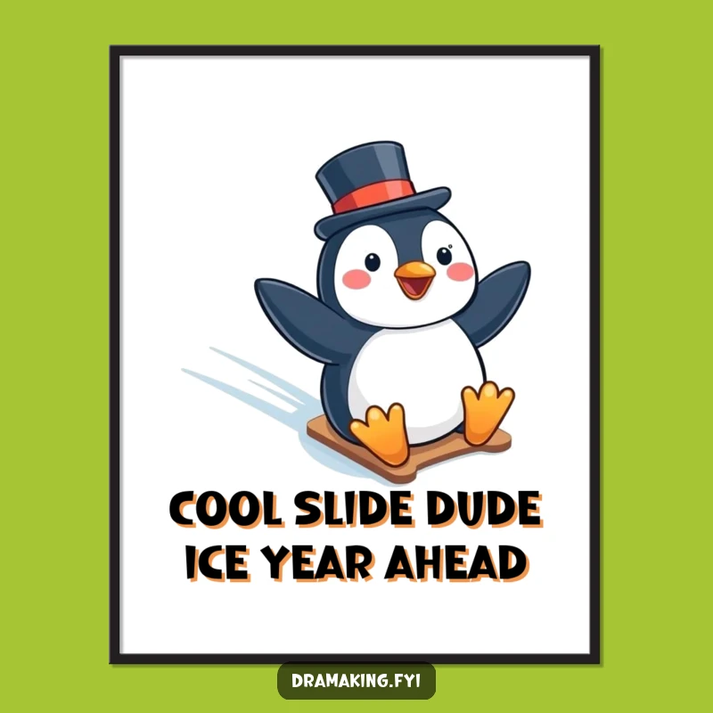 Free Printable Penguin Wall Art: Funny Top Hat Slider Downloadable Art