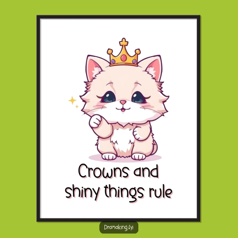 Free Printable Funny Cat Wall Art: Royal Crown & Sparkle Digital Download