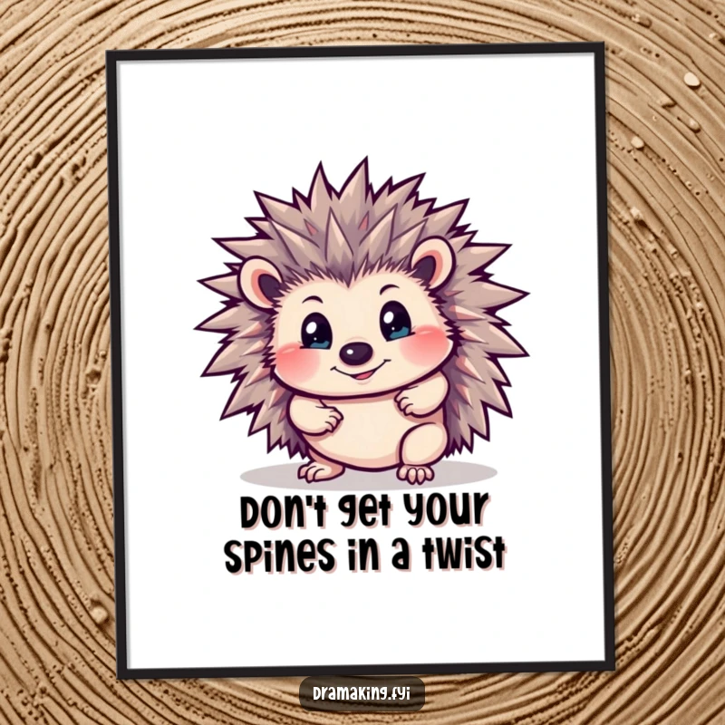 Funny Free Printable Wall Art: A curious Hedgehog striking a dramatic pose, spines bristling assertively. Unique downloadable decor.