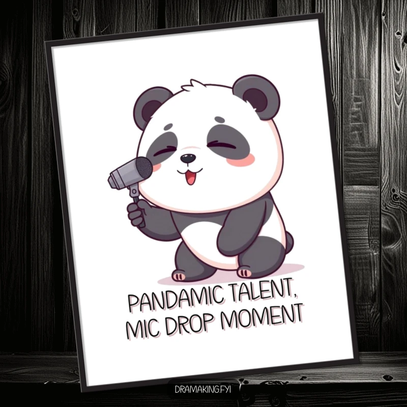 Funny Free Printable Wall Art: A proud panda passionately singing into a tiny microphone with closed eyes, a rockstar in the making.
