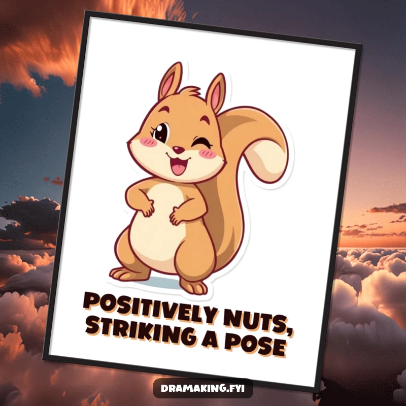 Funny Free Printable Wall Art: A cheerful squirrel striking a dramatic pose with arms outstretched, radiating confidence and joy.