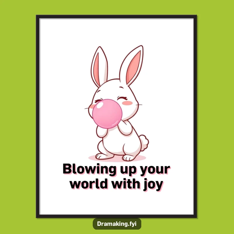 Funny Free Printable Wall Art: Rabbit Blowing Giant Bubblegum, Quirky Downloadable Decor!