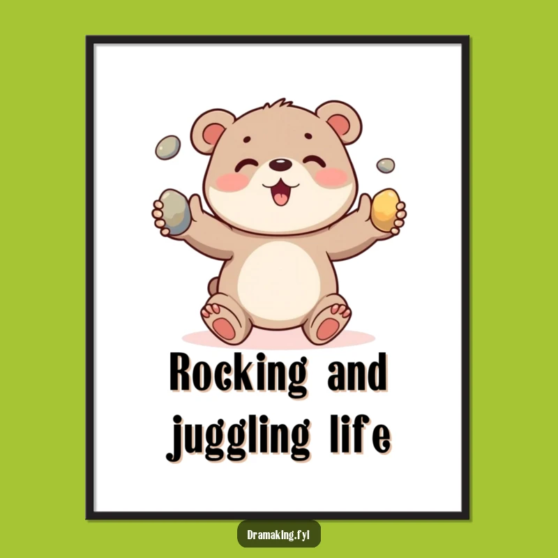 Free Printable Wall Art: Juggling Bear Cub, Cute Humorous Decor!