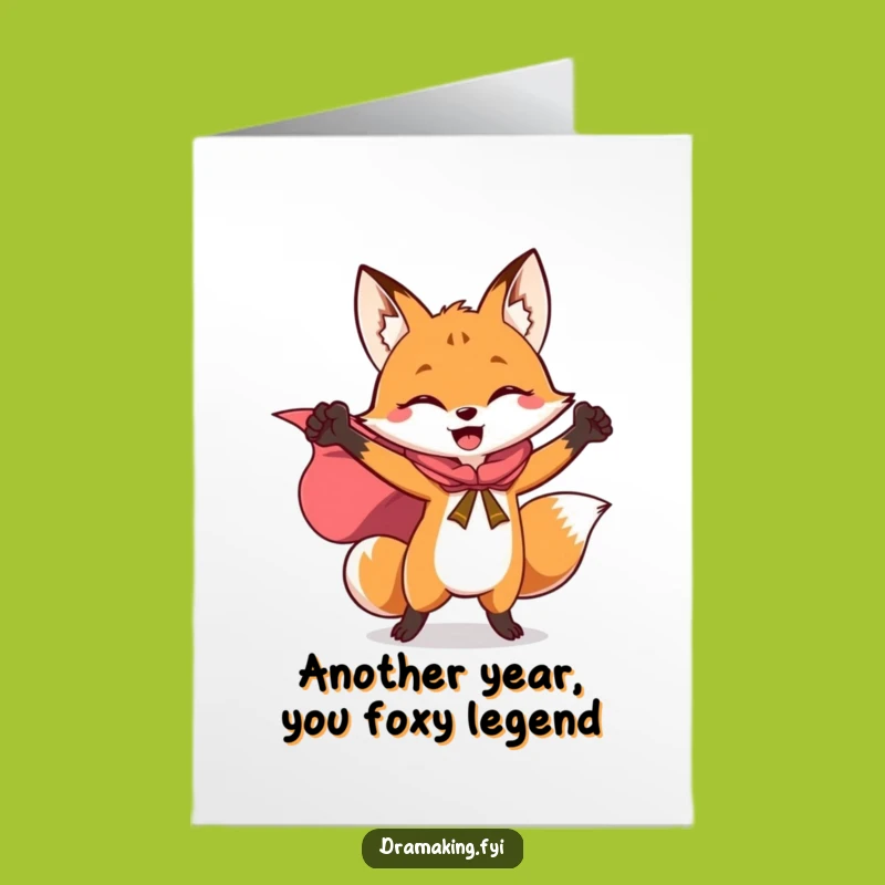 Free Printable Birthday Card: Joyful Fox Cape - Triumphant Funny Downloadable Gift