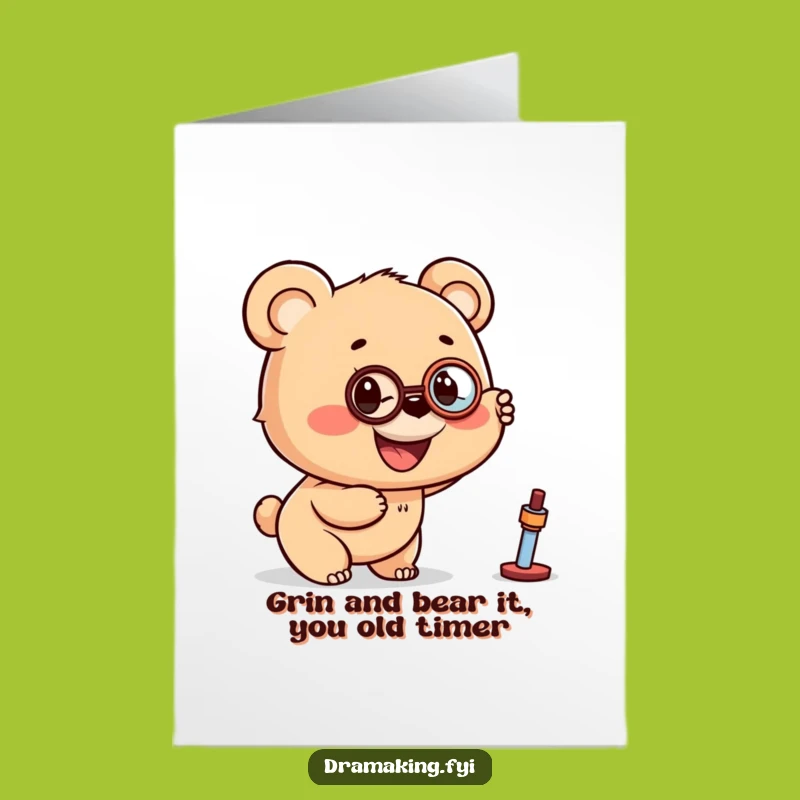 Free Printable Birthday Card: Bear Cub Monocle - Excited Funny Downloadable Gift
