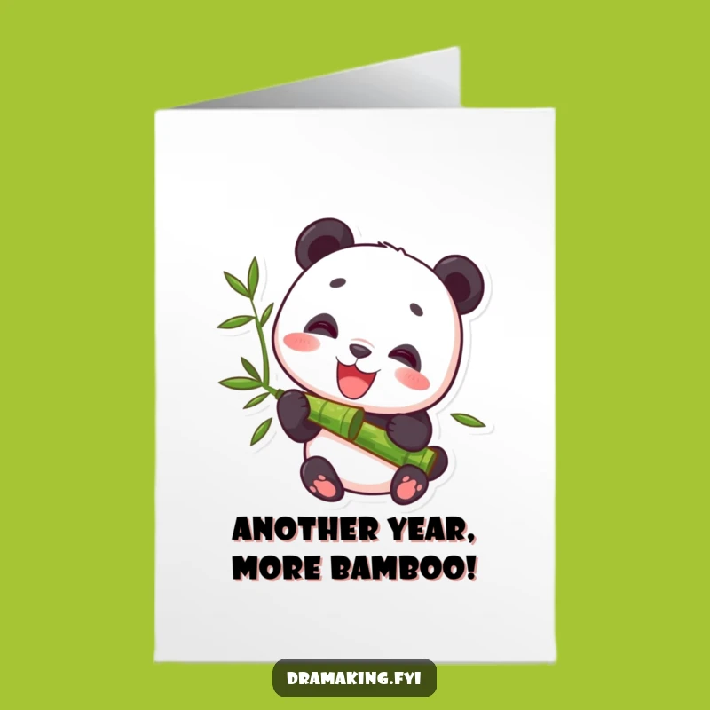 Free Printable Birthday Card: Delighted Panda Munching Bamboo - Funny Downloadable Gift