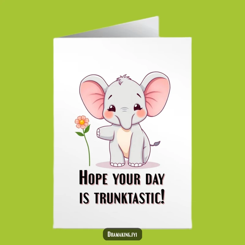 Free Printable Birthday Card: Joyful Elephant Calf, Balancing Flower, Downloadable Sweet Gift