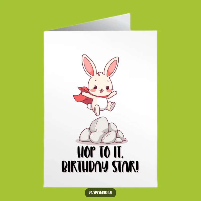 Free Printable Birthday Card: Superhero Bunny Leaping Funny Downloadable Gift