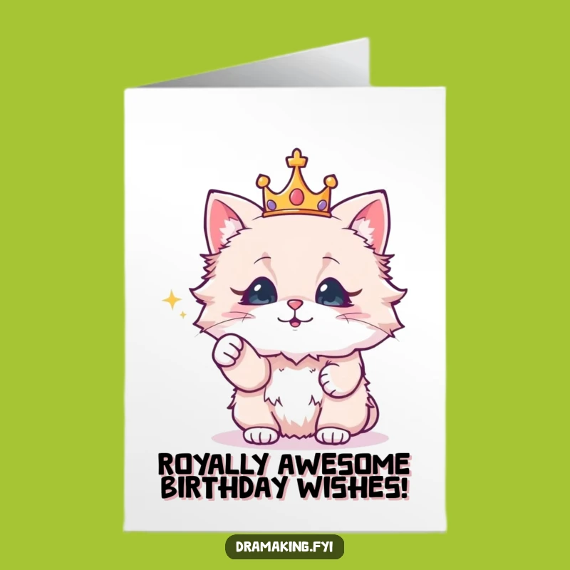 Free Printable Funny Cat Birthday Card: Royal Crown & Sparkle Digital Download Gift