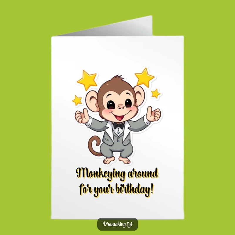 Free Printable Monkey Birthday Card: Tuxedo Juggler Stars Downloadable