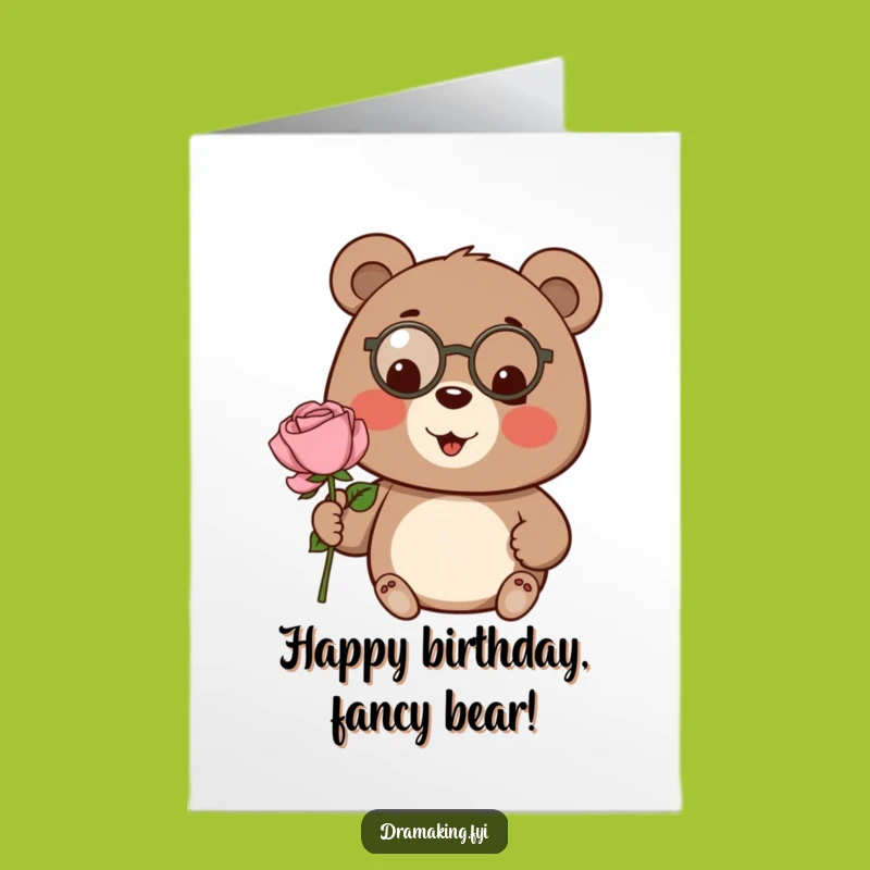 Free Printable Bear Birthday Card: Monocle Rose Gift Downloadable Card