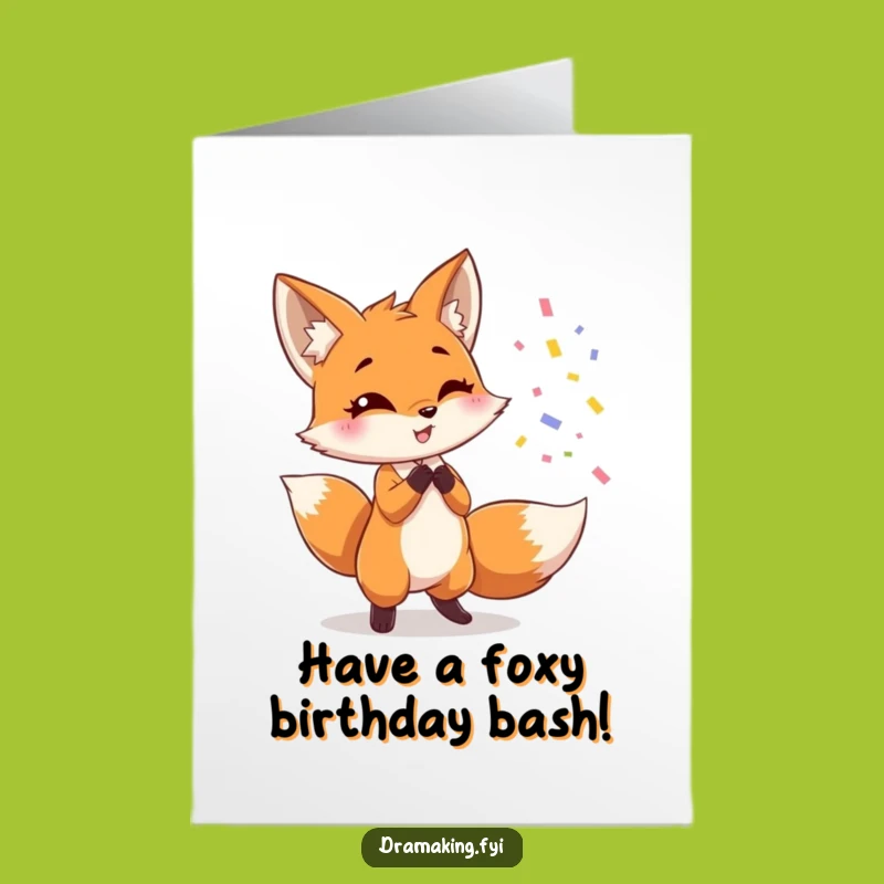 Free Printable Birthday Card: Fox Party Pose, Funny Fox Lover Downloadable Gift for Celeb