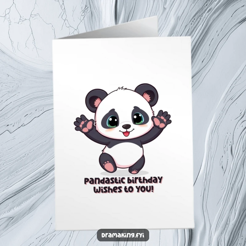 Funny Free Printable Birthday Card featuring a playful panda cub striking a dramatic pose.