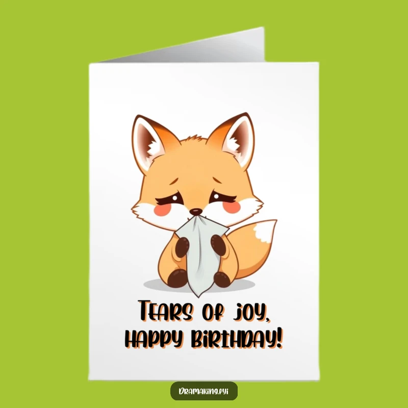 Free Printable Birthday Card: Weeping Fox - Hilarious Dramatic Downloadable Gift