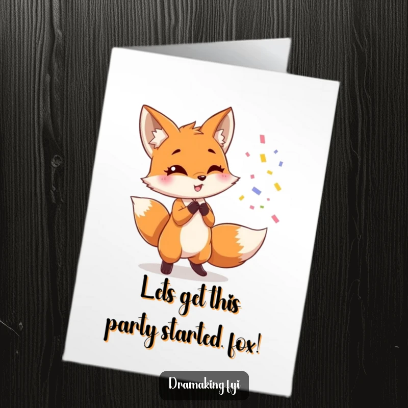 Funny Free Printable Congrats Card: A stylish fox throws confetti dramatically while striking a confident, celebratory pose.