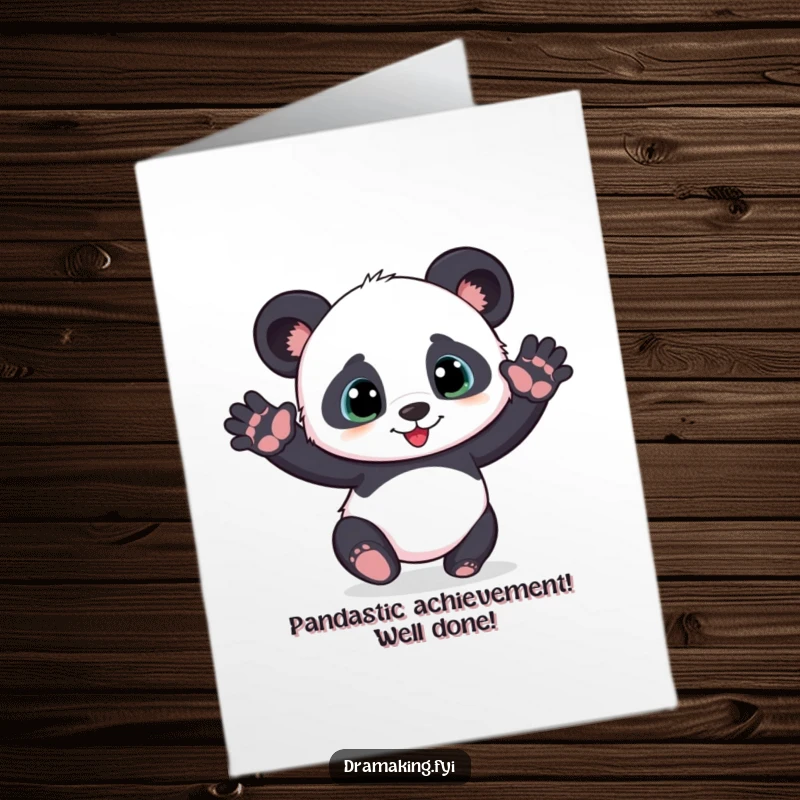Funny Free Printable Congratulations Card of a panda cub striking a dramatic pose with paws outstretched.