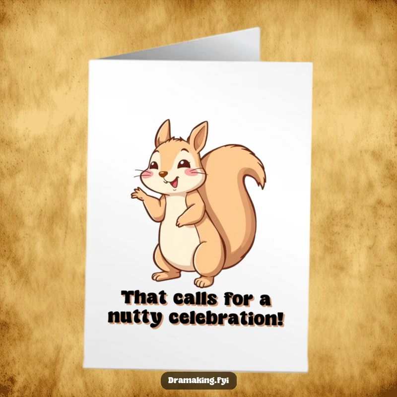 Funny Free Printable Congratulations Card of a squirrel striking a dramatic pose with tail fluffed high.