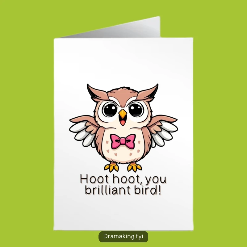 Free Printable Congrats Card: Triumphant Owl Bowtie - Loud Funny Downloadable Gift