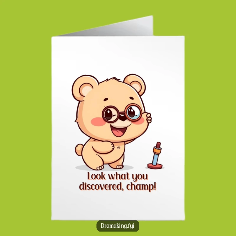 Free Printable Congrats Card: Bear Cub Monocle - Excited Funny Downloadable Gift