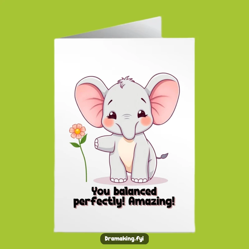 Free Printable Congrats Card: Elephant Calf, Balancing Act, Downloadable Delicate Gift