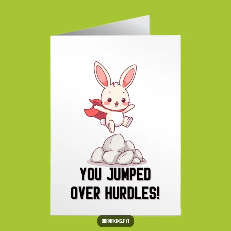 Free Printable Congrats Card: Superhero Bunny Leaping Funny Downloadable Gift