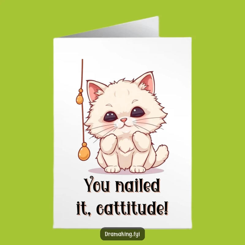 Free Printable Congrats Card: Cat Battling String - Funny Downloadable Gift
