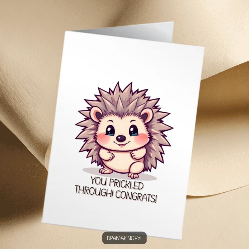 Funny Free Printable Congratulations Card: A curious Hedgehog striking a dramatic pose, spines bristling with pride. A downloadable gift.
