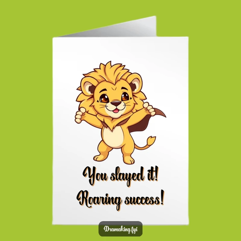 Free Printable Congrats Card: Proud Lion Cub, Heroic Pose, Downloadable Achievement Gift