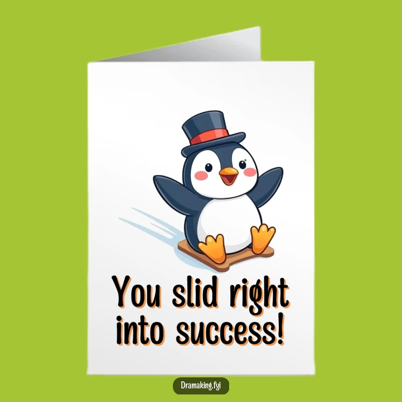 Free Printable Penguin Congrats Card: Funny Sliding Penguin Top Hat Downloadable