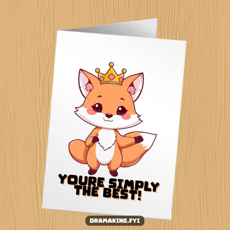 Funny Free Printable congrats card: a fox crowned like royalty strikes a dramatic pose, celebrating a special accomplishment.