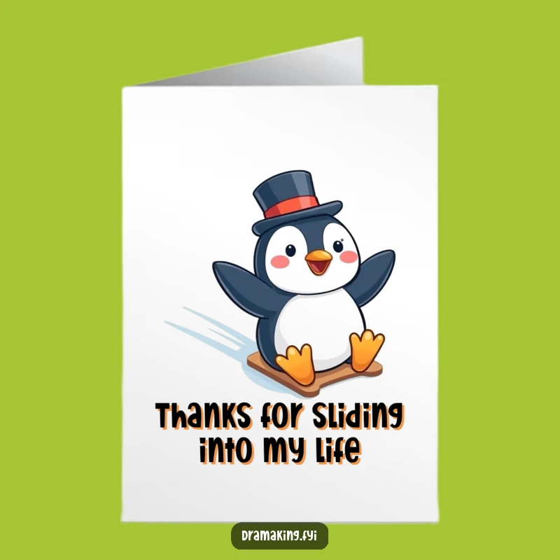 Free Printable Penguin Thank You Card: Funny Sliding Penguin Top Hat Gift