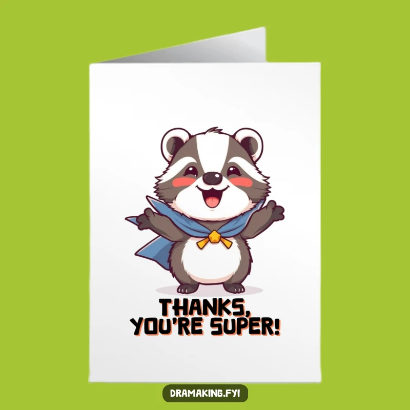 Free Printable Thank You Card: Heroic Badger Expresses Gratitude, Funny Downloadable Gift!