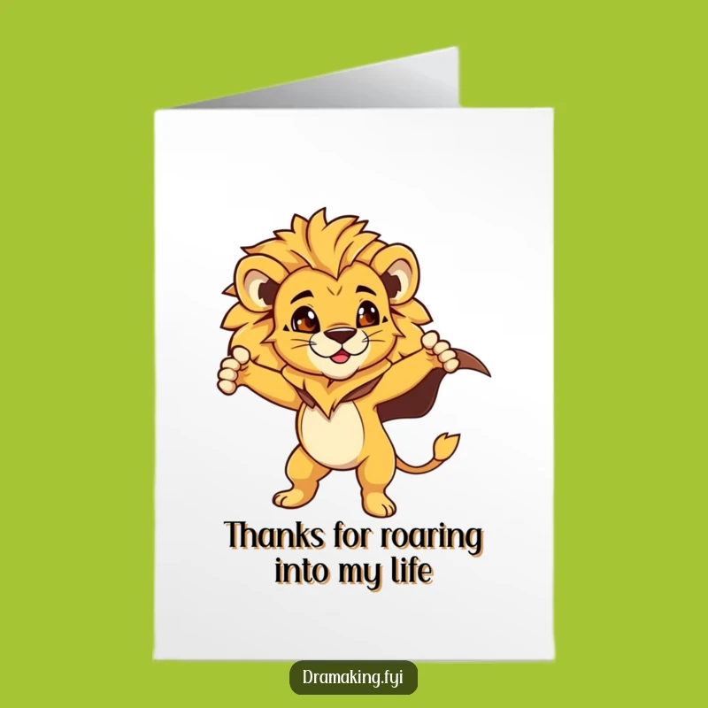 Free Printable Thank You Card: Majestic Lion Cub, Grateful Pose, Downloadable Appreciation Gift