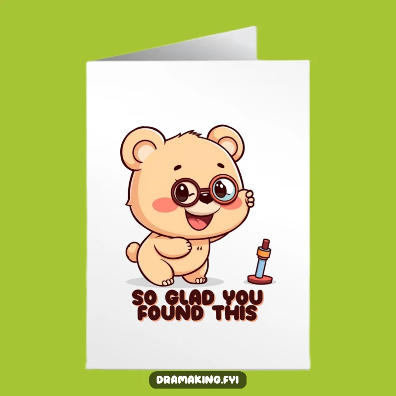 Free Printable Thank You Card: Bear Cub Monocle - Excited Funny Downloadable Gift