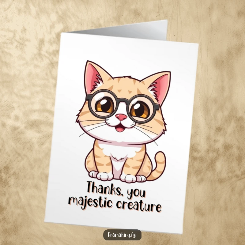 Funny Free Printable Thank You Card: A smiling cat with a monocle surveys with flair, offering a thankful nod.