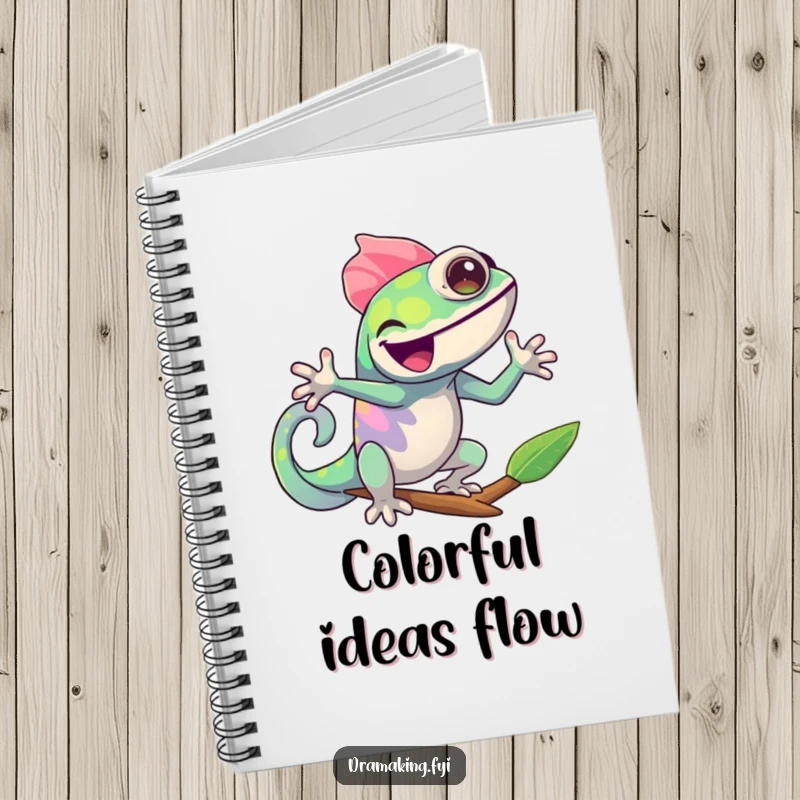Funny Chameleon Notebook: A cheerful chameleon joyfully changing colors in a dramatic pose, perfect for writing notes with reptile humor.